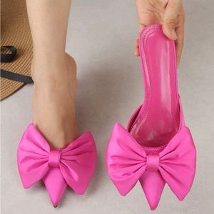 Bow Decor Point Toe Stiletto Mules